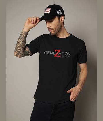Leotude Men Cotton Blend Regular Fit Printed T-Shirt ( Black )
