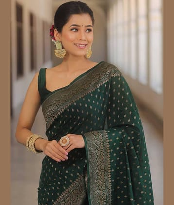 fab woven Art Silk Woven Design Banarasi saree With Unstitched Blouse Piece ( Green )