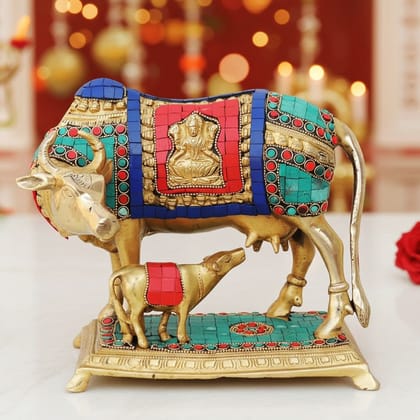 Handcrafted Cow & Calf God Idol for Home Temple & Decor, Height : 9 Inch (BSMAS145)
