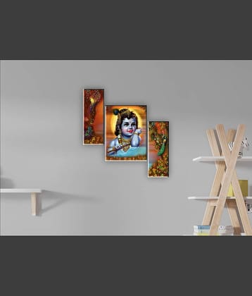 Saf krishna modern art Set of 3 MDF Painting Without Frame