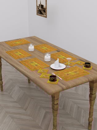 Banarasi Zari Set of 6 Placemats with 6 Coasters-Banarasi Zari / 6 Seater / Placemats & Coasters