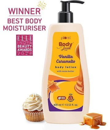 Plum BodyLovin' Vanilla Caramello Body Lotion with Cocoa Butter | Deep Moisturization (400 ml)