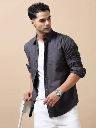 Premium Men Shirt, Regular Fit, Pure Cotton, Full Sleeve, Dark Grey-S / Gray
