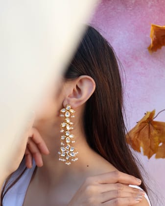 Imroz Kundan Pearl Earrings-Gold