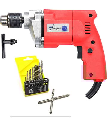 Shopper52-Powerful Simple Electric Drill Machine 10mm With Free 13Pcs HSS Drill Bits Combo