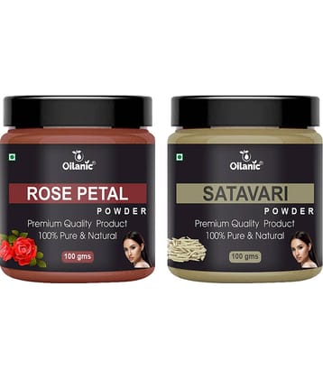 Oilanic 100% Pure Rose Petal Powder & Satavari Powder For Skin Hair Mask 200 g Pack of 2