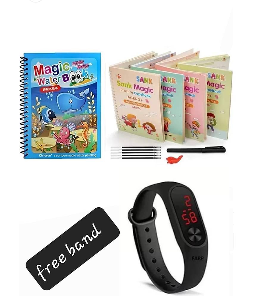 Unico Magic Practice Copybook & water magic combo & ( FREE LED BAND  )