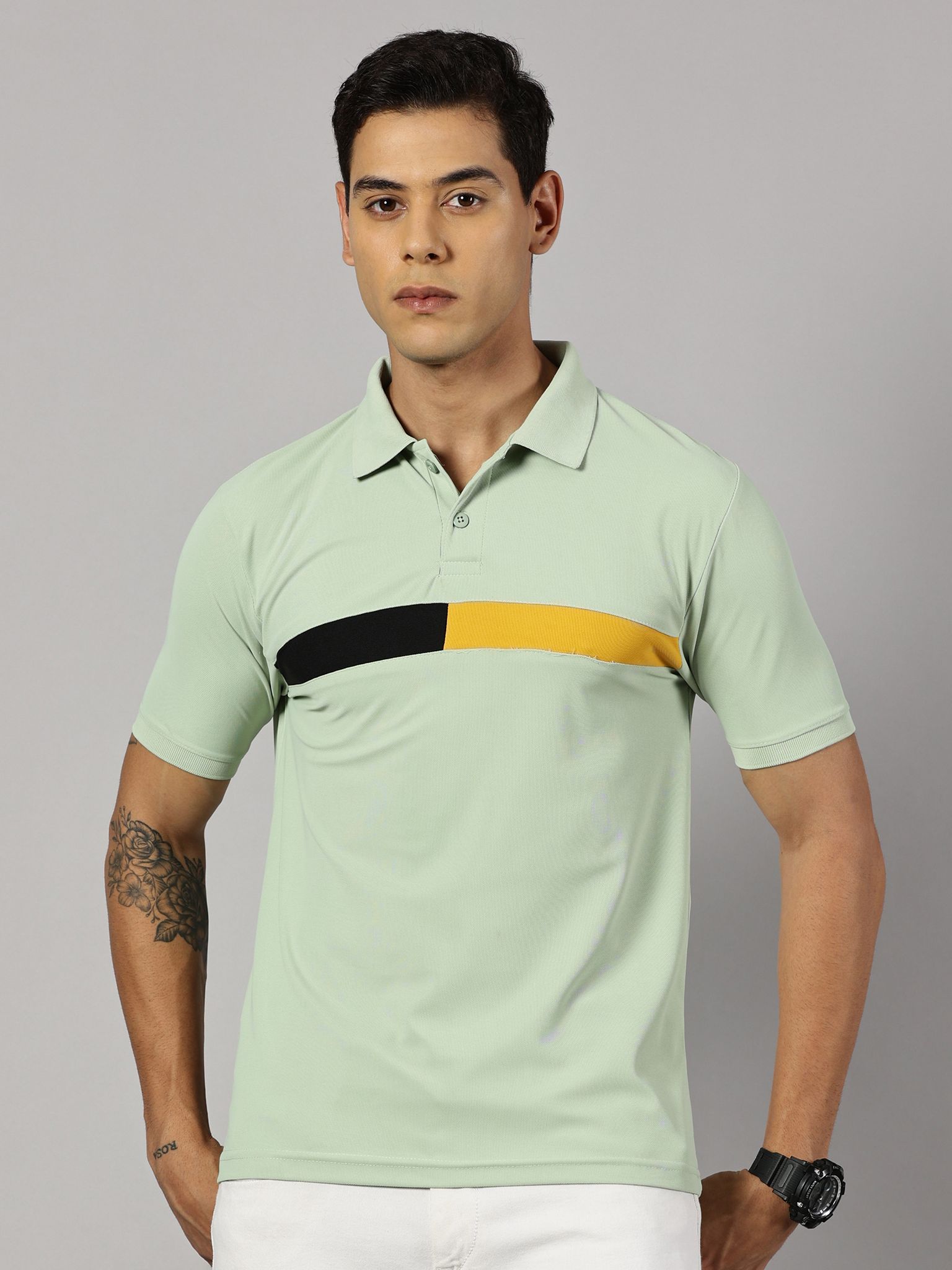 Dry-fit Olive Green Striped Polo