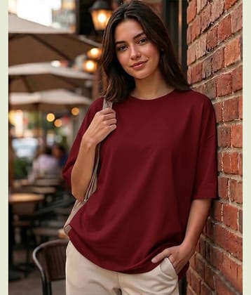 AOOSH Women Cotton Blend Solid Oversized Fit Round Neck T-Shirt ( Green )