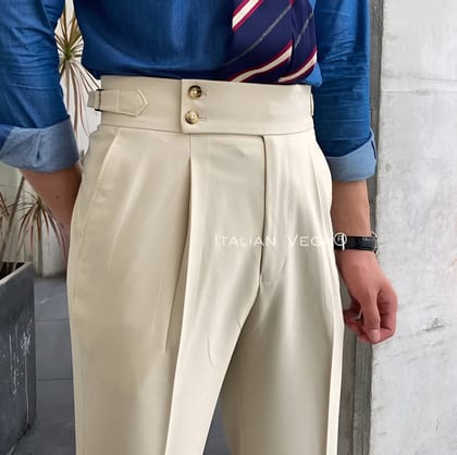 Biege Signature Buttoned Formal Gurkha Pants by ITALIAN VEGA®-28