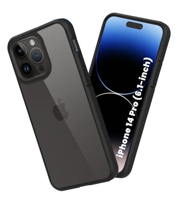 Ice Crystal Series Hybrid Yellow Resistant Transparent PC Military Grade TPU Back Cover for Apple iPhone 14 Pro, 6.1 inch, Space Black