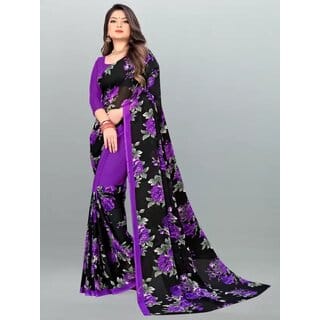 SVB Sarees Womens Purple Colour Floral Printed Georgette Saree With Blouse Piece