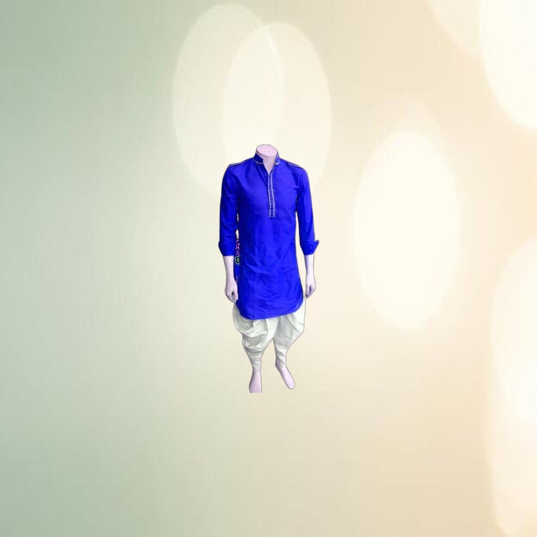 Men's Royal Blue Kurta with White Dhoti Set | Traditional Ethnic Wear | Festive & Wedding