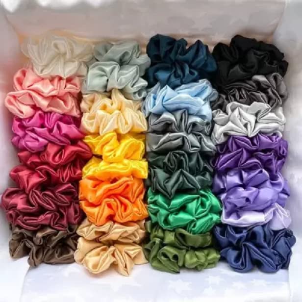 Elecsera Soft Satin Hair Scrunchies Stuff Scrunchy Holder Hair Ties Rubber Band Set of 10(Multicolor)