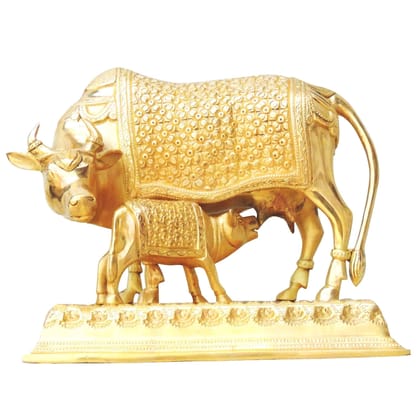 Brass Cow & Calf Super Fine Statue - Premium Finish, Height : 8.5 Inch (BSMAS803 A)