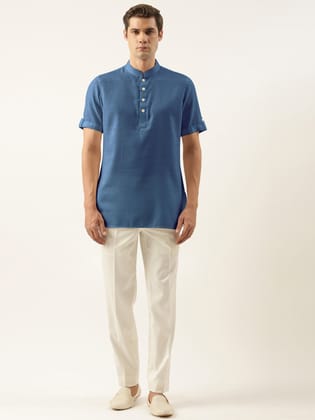 Denim Blue Cotton Short Kurta Set-M/40 / Only Kurta - No Lowers
