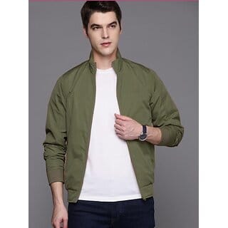 Fashlook Bomber Solid Full Sleeve Light Green Jacket for Mens