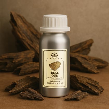 Essent Real Oud Unisex Roll-On Attar 3.38 fl. oz. (100 ml) | Long-Lasting Natural Fragrance | Alcohol-Free Perfume Oil