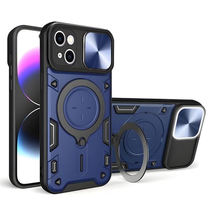 LIRAMARK Back Cover Case Compatible with iPhone 15 (6.1 inch) with Stand & Slider Camera Military Grade Drop Protection