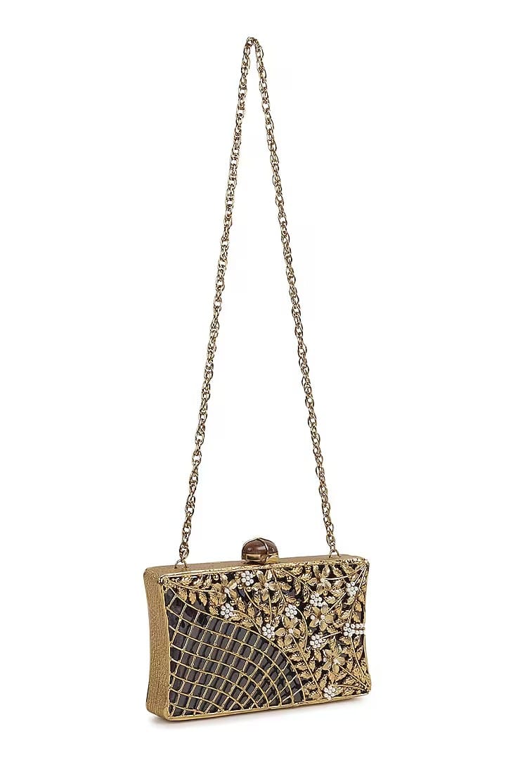 Gold Brass Metal Mother Of Pearl Work Clutch