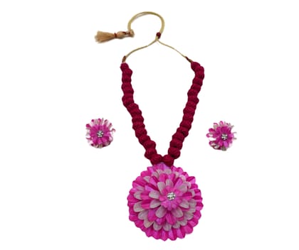 Handmade Necklace with Earrings Set | Pink & White | Free size Handmade Necklace with Earrings Set | Pink & White | Free size