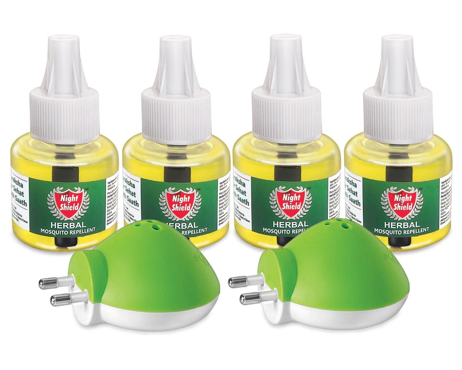 Night Shield Herbal Mosquito Repellent Liquid Vaporizer Refill  and Machine- 45 ml (2 Machine and 4 Refill)