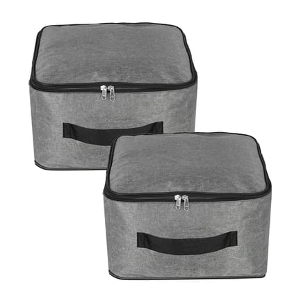 Storite 2 Pack Nylon Wardrobe Bag Underbed Moisture Proof Cloth Storage Organizer, Storage box for Clothes Saree Bags with Zippered Closure & Handle (Grey, 40x35x23 cm)