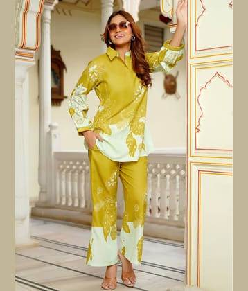 VIBE VISION Women Printed Shirt With Trousers Co-Ord Set ( Green )