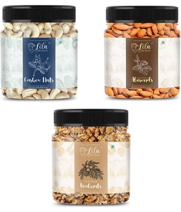 Lila Dry Fruits Cashew (100gm), Almond(100gm) & Walnut(100 gm) Combo | Kaju Badam Akhrot Combo