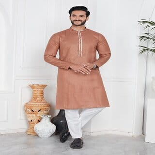 Raivat Ethnic Light Brown Colour Linen Cotton Pintux Work Kurta Pajama 3142