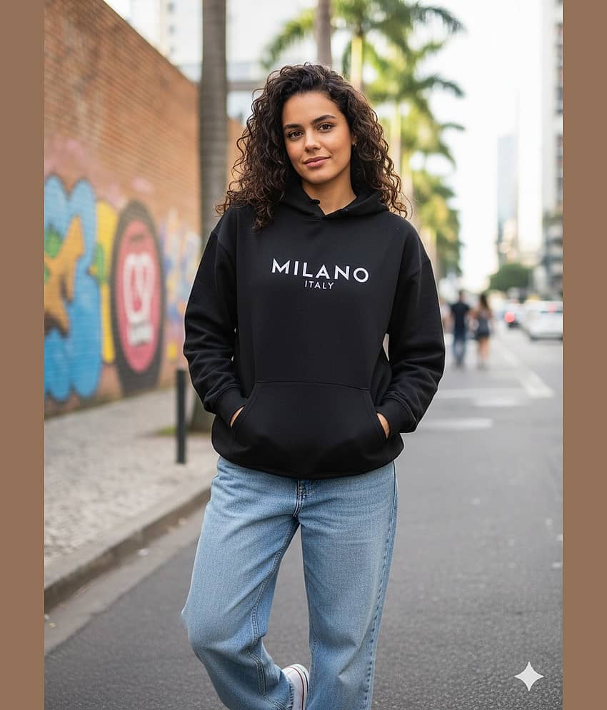 ELBATROSS Women Fleece Hooded Sweatshirt For Light Winters ( Black )