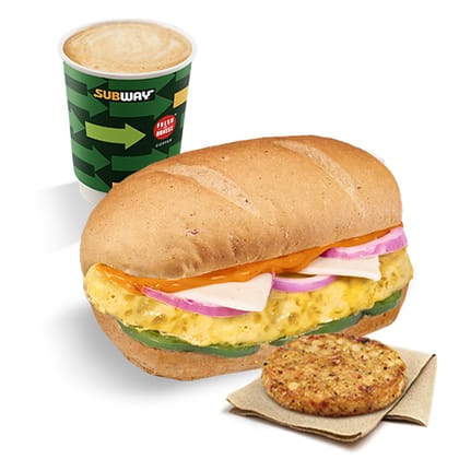 Cheesy Omellette Sandwich (10cm) + Coffee + Hashbrown