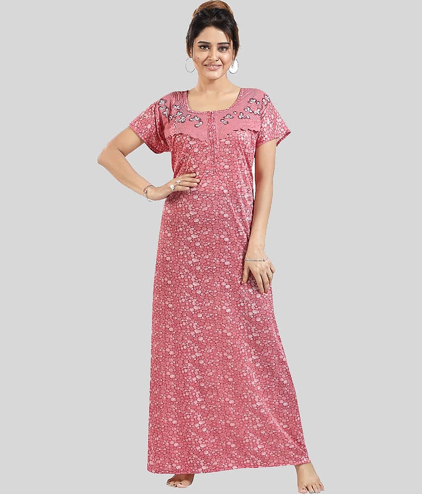 Gutthi Pink Cotton Women's Nightwear Nighty & Night Gowns ( Pack of 1 )