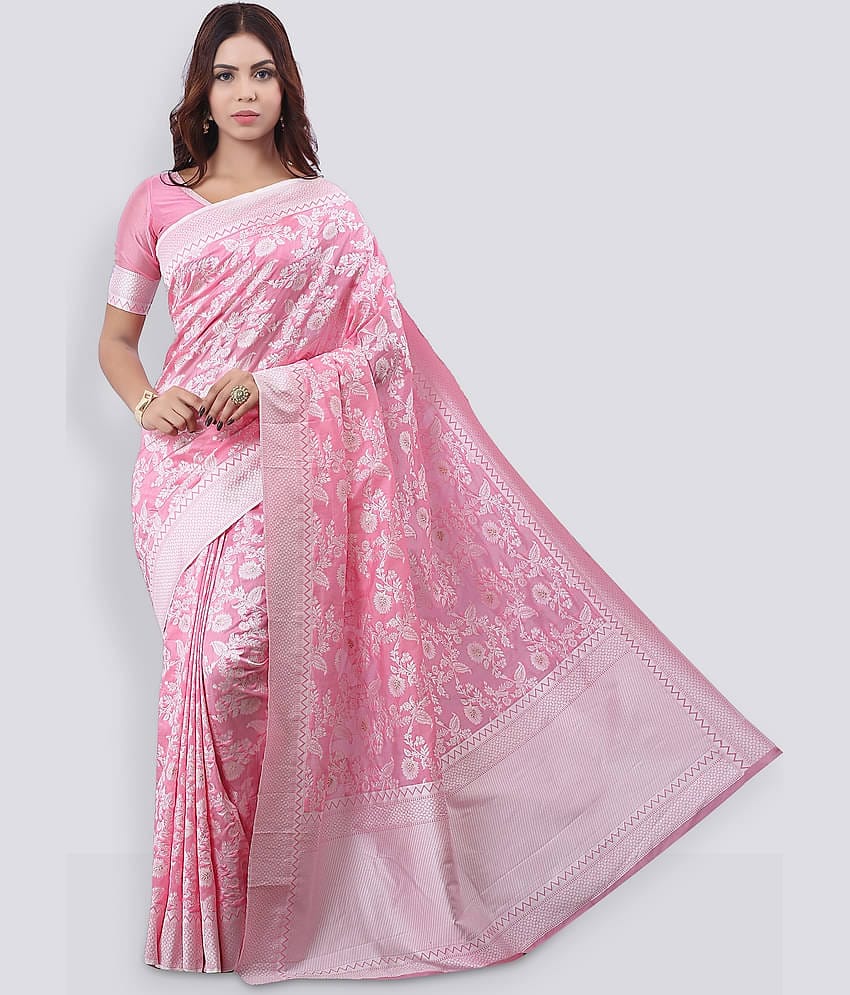 Sariya Silk Blend Woven Saree With Unstitched Blouse Piece ( Pink )
