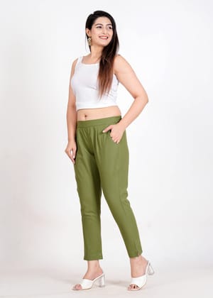 Women's Pista Green Cotton Trouser Pant - Regular Fit for Office, School, and Casual Wear-S / Pista Green / 100% Cotton
