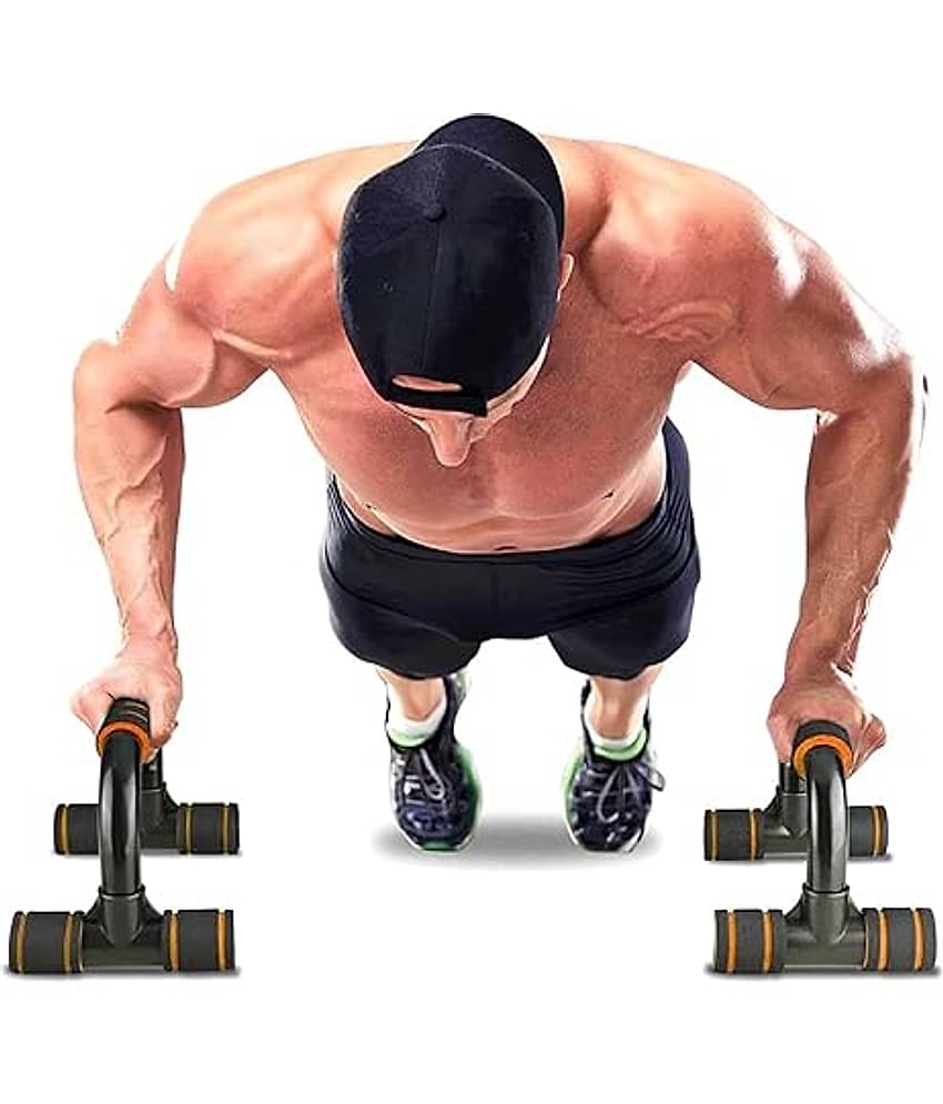 Push Up Bar Push-Ups Stands Steel Bars with Cushioned Foam and Skipping Rope |Handle T Shaped for Upper Bodybuilding Chest Muscles Training Home Gym Exercise Equipment, (Orange), Pack of 1