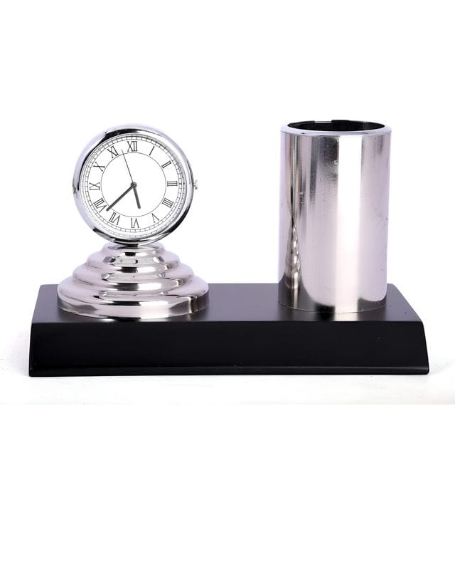 FABPAK Metal Desk Organiser with Analog Clock
