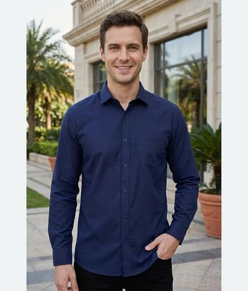 ANAND. Cotton Blend Regular Fit Solids Full Sleeves Men's Casual Shirt - Navy Blue ( Pack of 1 )