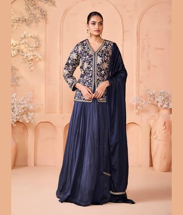 Madhuram Textiles Women Polyester Embroidered Straight Kurti With Sharara And Gharara ( Blue )
