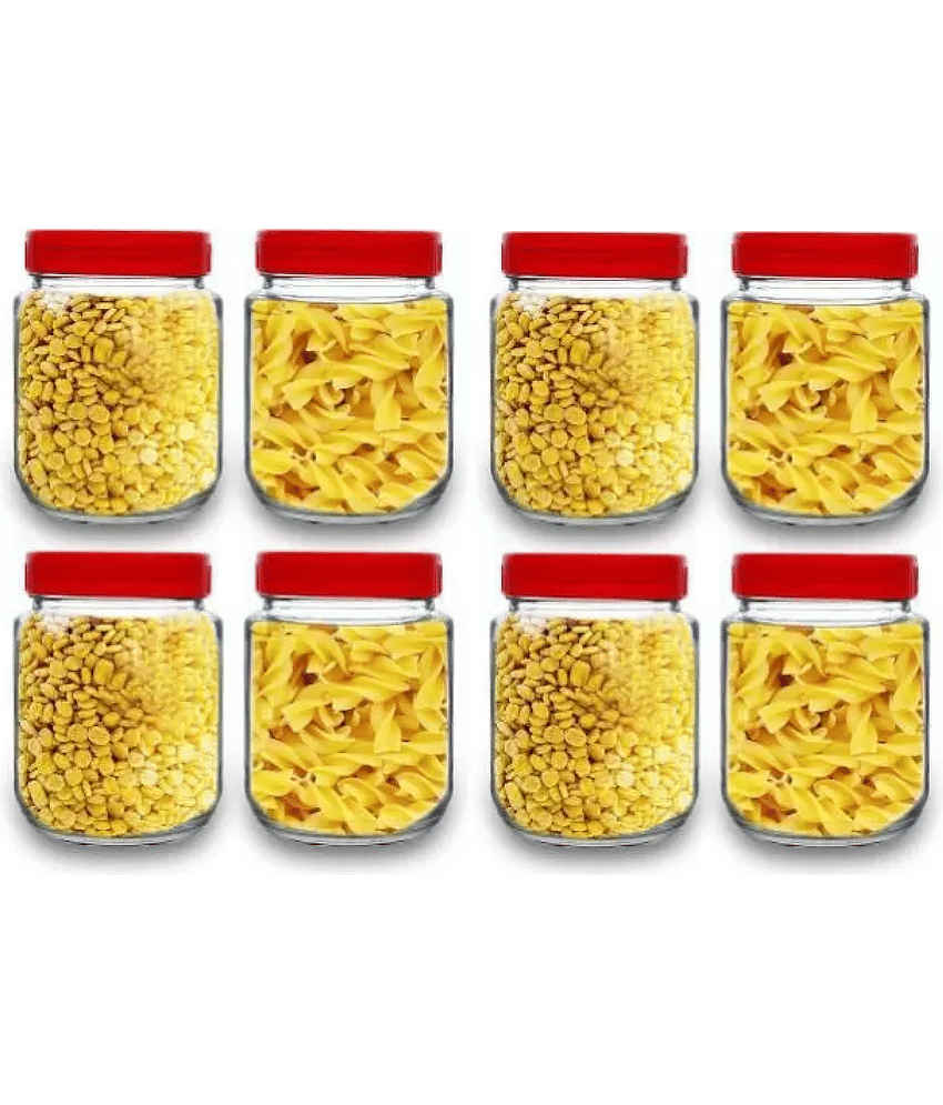 skwaion - Red Glass Spice Container ( Set of 8 ) - 750 ml