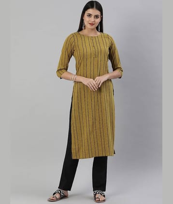 Hritika Cotton Blend Striped Straight Women's Kurti - Mustard ( Pack of 1 )
