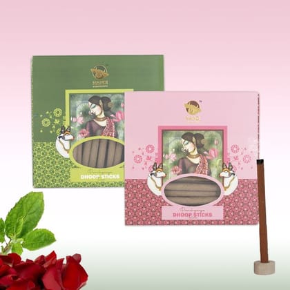 Nandi Panchgavya 100 Percent Cow Dung Dhoop Sticks for Pooja with Stand (Tulsi & Rose Fragrance-100 Sticks)