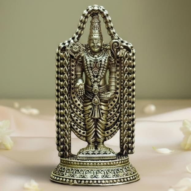 Sukh Sehaj Lord Venkateshwara Balaji Murti | Tirupati Balaji | Shree Vishnu Brass Murti | Handcrafted, Antique Finish, 3.5 Inch Height, for Home Temple, Decor, Pooja Ritual and Gifting