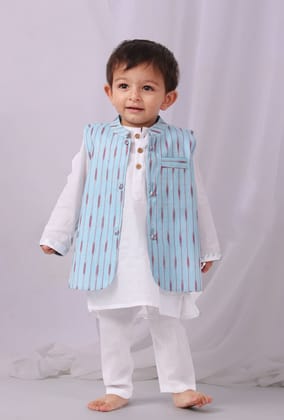 Sky Blue  Ikat Nehru Jacket-1-2Y
