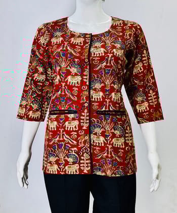 Maroon kalamkari handblock printed cotton top