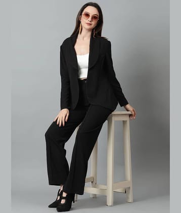 kotty Women Solid Blazer With Trousers Co-Ord Set ( Black )