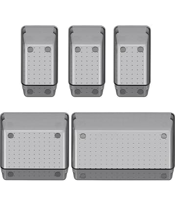 5 Pcs Desk Drawer Organizers Trays Set Clear Plastic Storage Bins Bathroom Drawer Tray Dividers Vanity Trays Organizer for Bedroom Dresser Makeup Kitchen Utensil Office