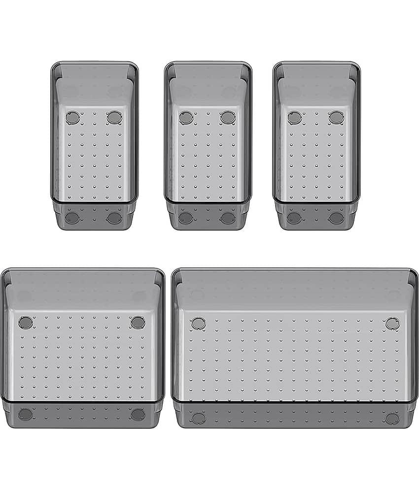 5 Pcs Desk Drawer Organizers Trays Set Clear Plastic Storage Bins Bathroom Drawer Tray Dividers Vanity Trays Organizer for Bedroom Dresser Makeup Kitchen Utensil Office