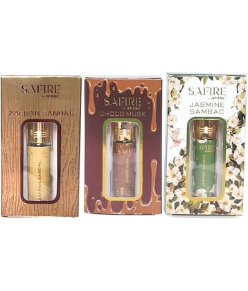 SAFIRE ZAFRAN SANDAL, CHOCO MUSK & JASMINE SAMBAC ATTAR (COMBO PACK 6ML*3) ROLL-ON PERFUME OIL FOR MEN AND WOMEN