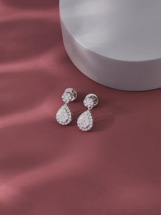 Harlena Silver Drop Earrings | White Gold-White Gold